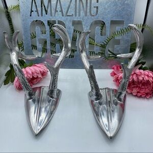 Silver‎ Pewter Set of 2 Antler Horns